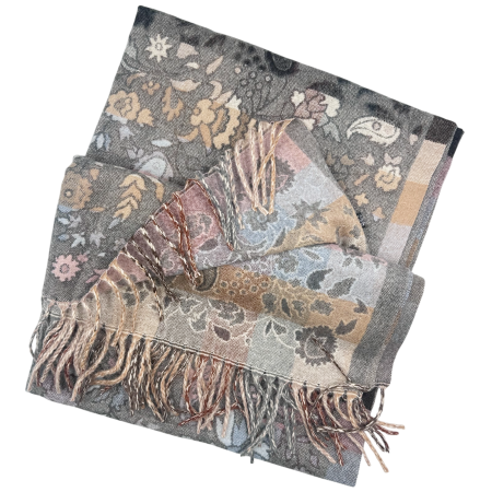 Esarfa reversibila VINTAGE BLOOM – Sal jaquard Gri [1]