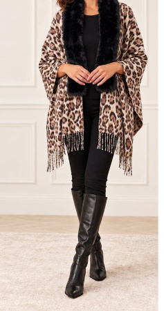 Poncho Damă Leopard WILD CHIC bej-negru [3]