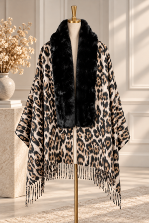 Poncho Damă Leopard WILD CHIC bej-negru [1]