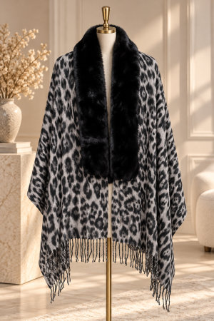 Poncho Damă Leopard WILD CHIC negru-gri [1]
