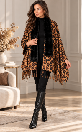 Poncho Damă Leopard WILD CHIC maro-negru [2]