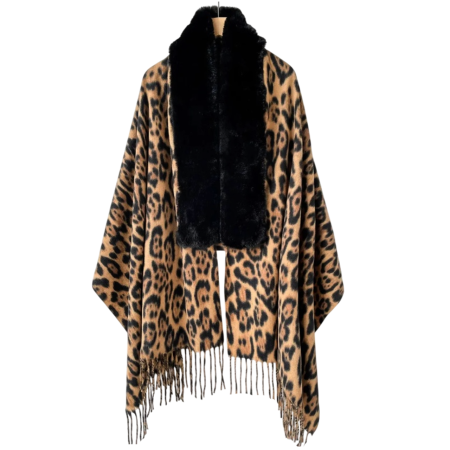 Saluri & Fulare - Poncho Damă Leopard WILD CHIC maro-negru
