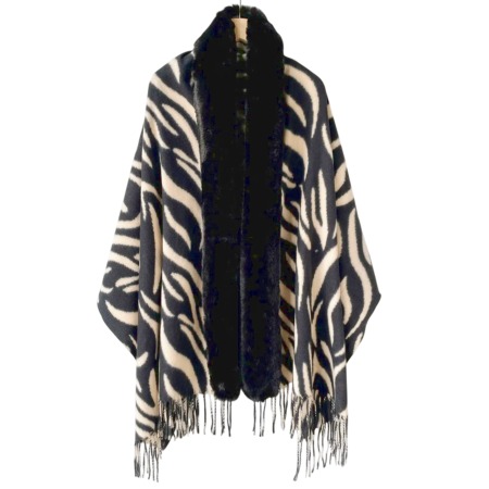 Saluri & Fulare - Sal Poncho Cashmere ZEBRA NOIR - Crem cu Negru