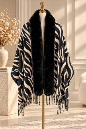 Sal Poncho Cashmere ZEBRA NOIR - Crem cu Negru [2]