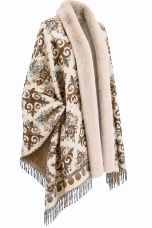 Sal Poncho cu blana si franjuri Cashmere ROYAL - crem [1]