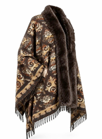 Sal Poncho cu blana si franjuri Cashmere ROYAL - Maro inchis [1]