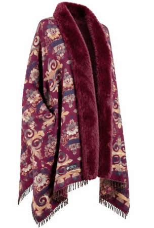 Sal Poncho cu blana si franjuri Cashmere ROYAL - Bordo [1]