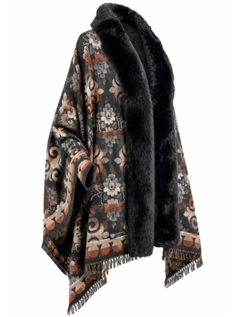 Sal Poncho cu blana si franjuri Cashmere ROYAL - Negru [1]