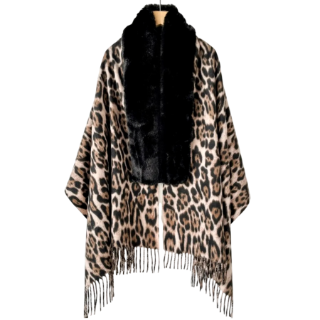 Saluri & Fulare - Poncho Damă Leopard WILD CHIC bej-negru