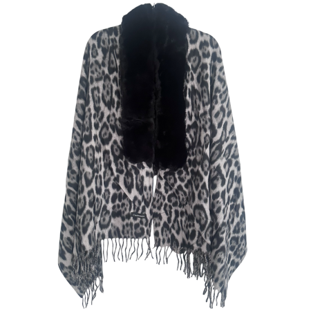 MODA & ACCESORII - Poncho Damă Leopard WILD CHIC negru-gri