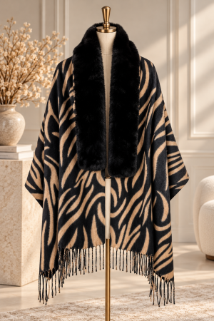 Sal Poncho Cashmere ZEBRA NOIR - Camel cu Negru [1]