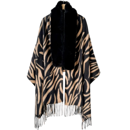 Saluri & Fulare - Sal Poncho Cashmere ZEBRA NOIR - Camel cu Negru