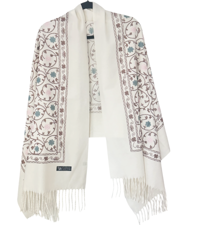 Saluri & Fulare - Sal Poncho cu broderie CHLOE - Alb ivoire