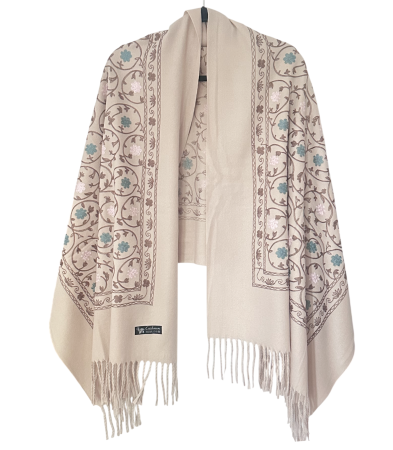 Saluri & Fulare - Sal Poncho cu broderie casmir CHLOE sampanie