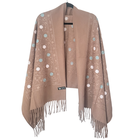 Saluri & Fulare - Sal Poncho cu broderie casmir CHLOE taupe