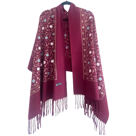 Sal Poncho cu broderie si franjuri Cashmere CHLOE - Burgundy [1]