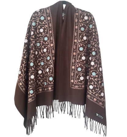 Saluri & Fulare - Sal Poncho casmir cu broderie CHLOE maro