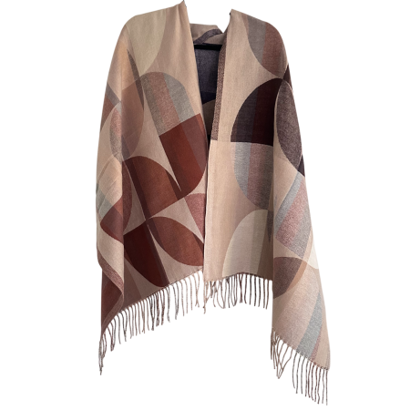 ACCESORII FEMEI - Sal Poncho cu model geometric ECLIPSE, Bej/ Maro roscat