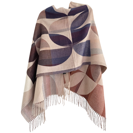 Sal Poncho cu model geometric ECLIPSE, Bej/ Maro roscat [1]