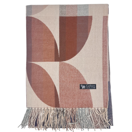 Sal Poncho cu model geometric ECLIPSE, Bej/ Maro roscat [5]