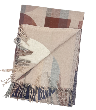 Sal Poncho cu model geometric ECLIPSE, Bej/ Maro roscat [6]