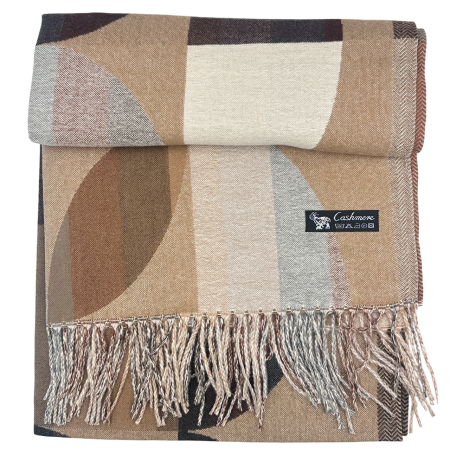Sal Poncho cu model geometric ECLIPSE - Maro Camel/ Gri [3]