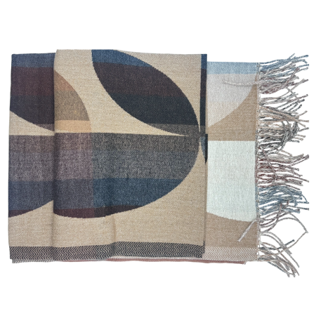 Sal Poncho cu model geometric ECLIPSE - Maro Camel/ Gri [2]