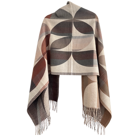 Saluri & Fulare - Sal Poncho cu model geometric ECLIPSE, Bej/ Maro