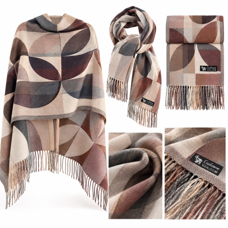 Sal Poncho cu model geometric ECLIPSE, Bej/ Maro [2]