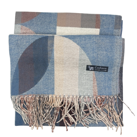 Sal Poncho cu model geometric si franjuri ECLIPSE, Bleu Maro [3]