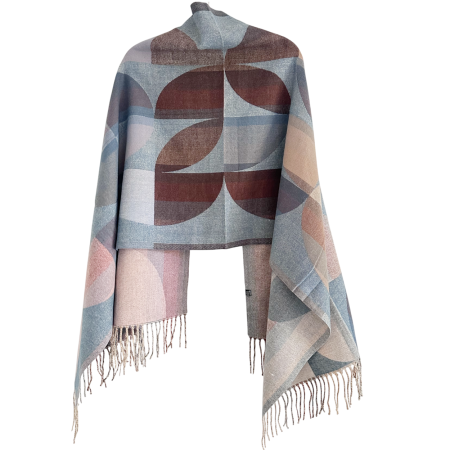 Saluri & Fulare - Sal Poncho cu model geometric si franjuri ECLIPSE, Bleu Maro