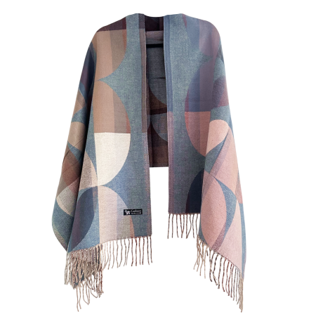 Sal Poncho cu model geometric si franjuri ECLIPSE, Bleu Maro [1]