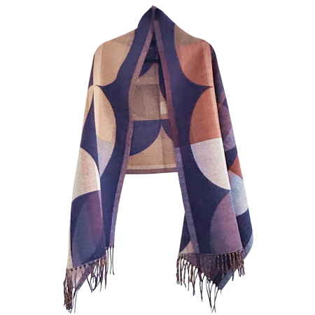 Saluri & Fulare - Sal Poncho cu model geometric si franjuri ECLIPSE, Bleumarin/ Bej