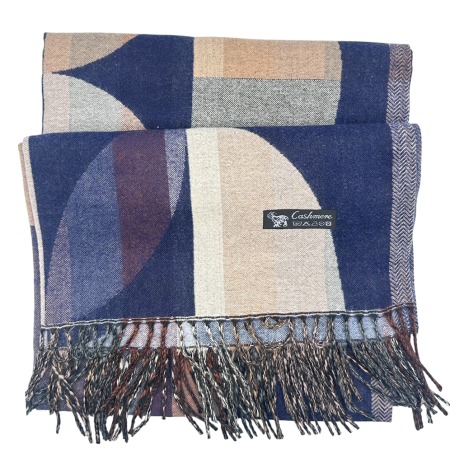 Sal Poncho cu model geometric si franjuri ECLIPSE, Bleumarin/ Bej [3]