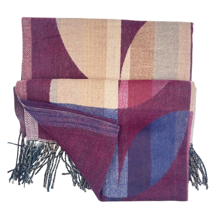 Sal Poncho cu model geometric si franjuri ECLIPSE, Burgundy/ Bej [2]