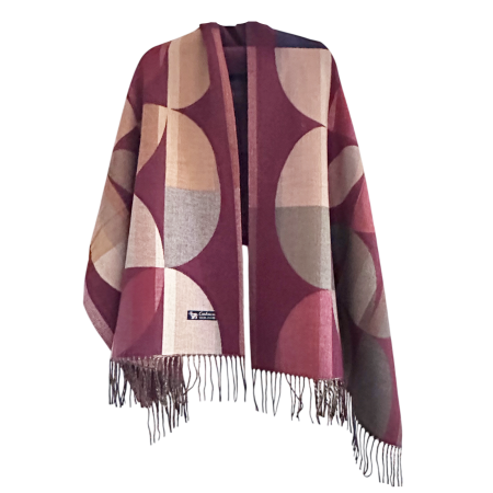 Sal Poncho cu model geometric si franjuri ECLIPSE, Burgundy/ Bej [1]