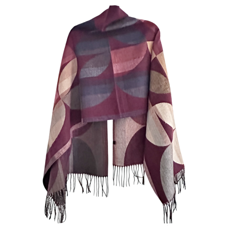 Saluri & Fulare - Sal Poncho cu model geometric si franjuri ECLIPSE, Burgundy/ Bej