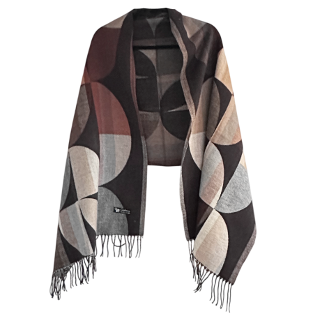 Saluri & Fulare - Sal Poncho cu model geometric si franjuri ECLIPSE, Negru Bej