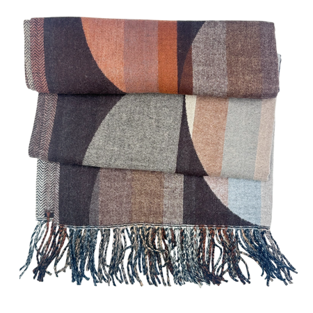 Sal Poncho cu model geometric si franjuri ECLIPSE, Negru Bej [3]