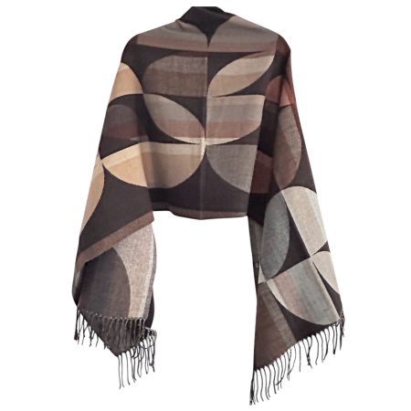 Sal Poncho cu model geometric si franjuri ECLIPSE, Negru Bej [1]