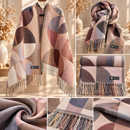 Sal Poncho cu model geometric ECLIPSE, Roz/ Maro [2]