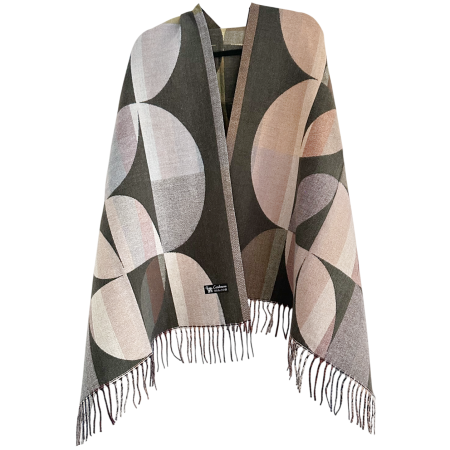 ACCESORII FEMEI - Sal Poncho cu model geometric si franjuri ECLIPSE - Verde