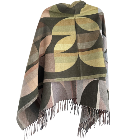 Sal Poncho cu model geometric si franjuri ECLIPSE - Verde [1]