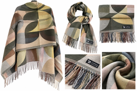 Sal Poncho cu model geometric si franjuri ECLIPSE - Verde [2]