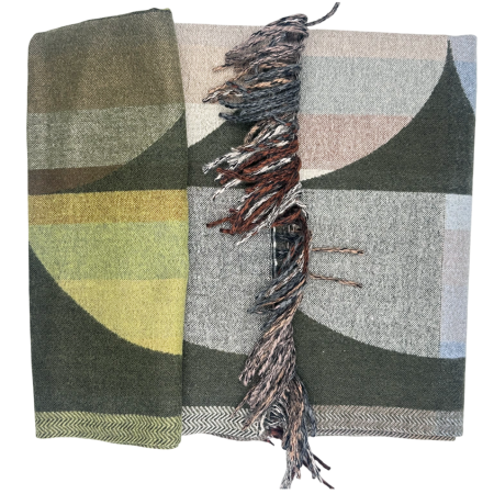 Sal Poncho cu model geometric si franjuri ECLIPSE - Verde [3]