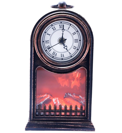 DECORATIUNI LUMINOASE - Semineu Decorativ Vintage ARCHIE, Cu Ceas si Efect Flacara