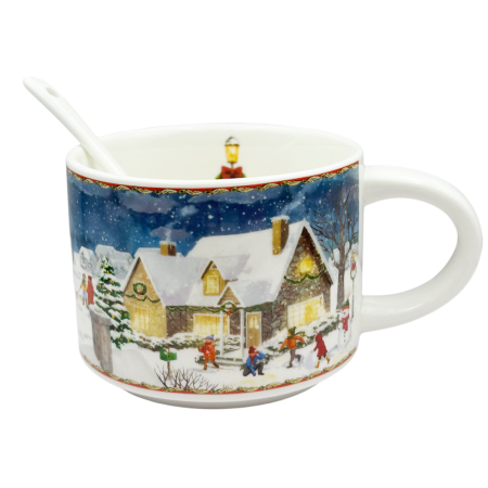 Set 2 Cesti din Portelan cu Lingurita SEASON – Model Peisaj de Iarna, in Cutie Cadou Decorata [2]