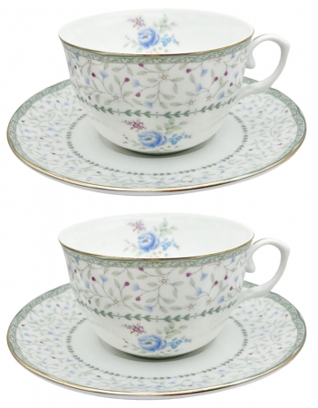 Servire Ceai & Cafea - Set portelan fin, 2 Cesti si farfurii Meredith, 180ml