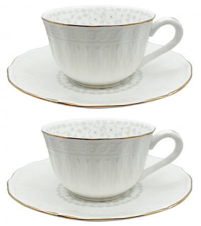 Servire Ceai & Cafea - Set portelan fin, 2 Cesti si Farfurii PHILIPPE, 180ml