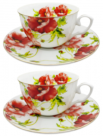 Set portelan fin, 2 Cesti si farfurii POPPY, 180ml